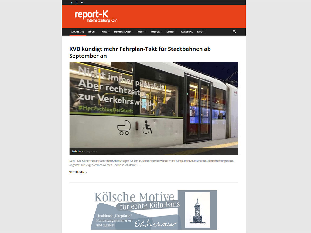 Die Site von report-K am 29.8.2025 kurz vor der Einstellung des News-Portals.