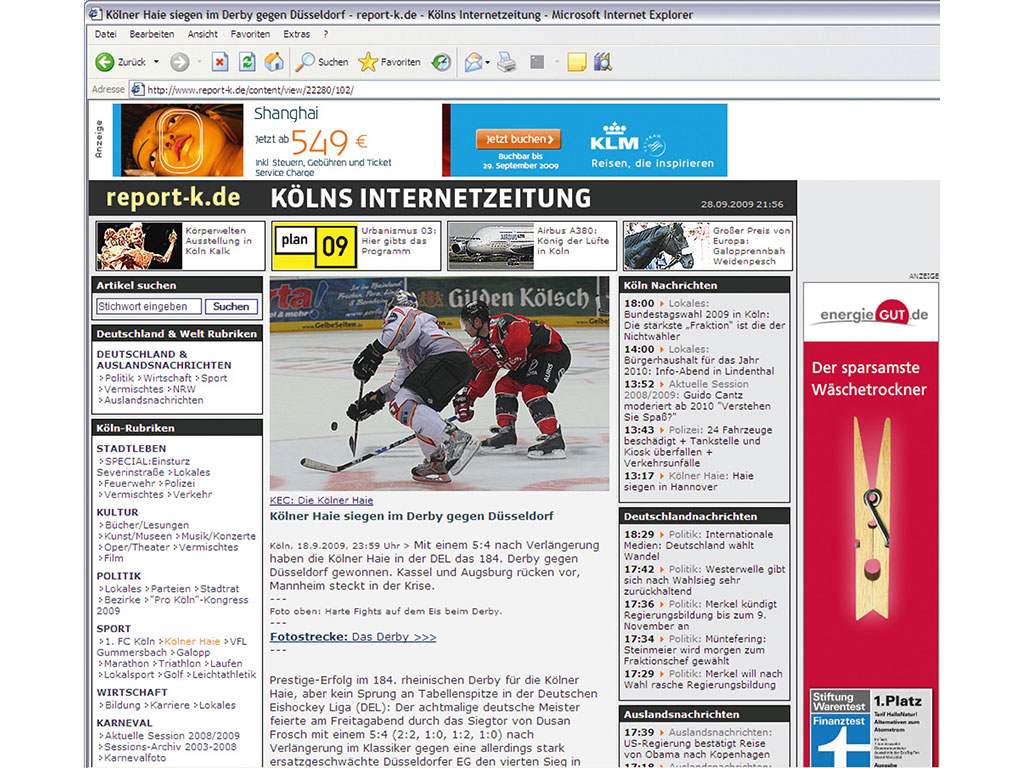 Ein Screeenshot der Site report-K aus dem Jahr 2009 mit dem leicht geänderten Design. 